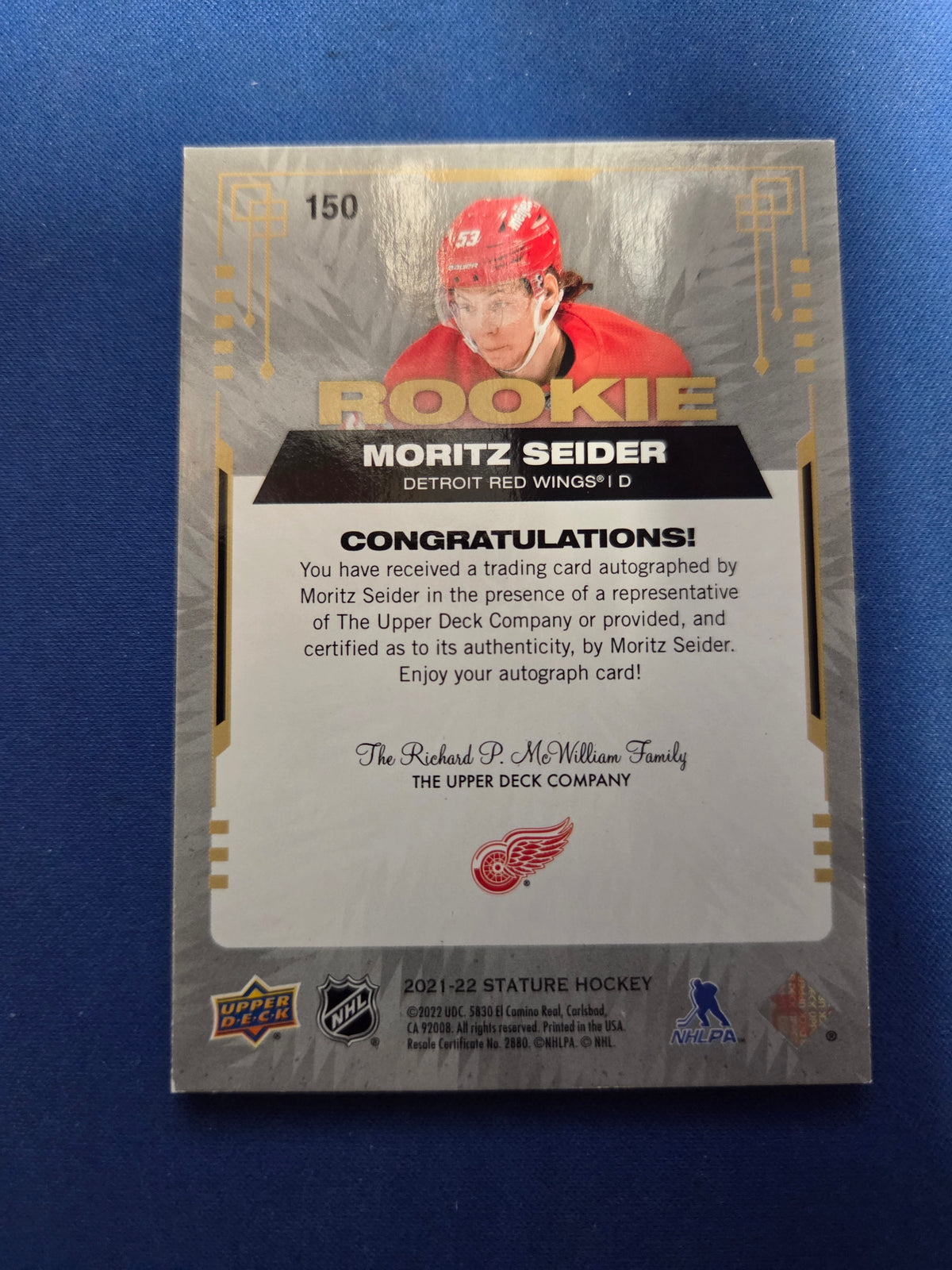 Moritz Seider #150 12/25 Green Stature ON CARD AUTO (cabinet-NM)