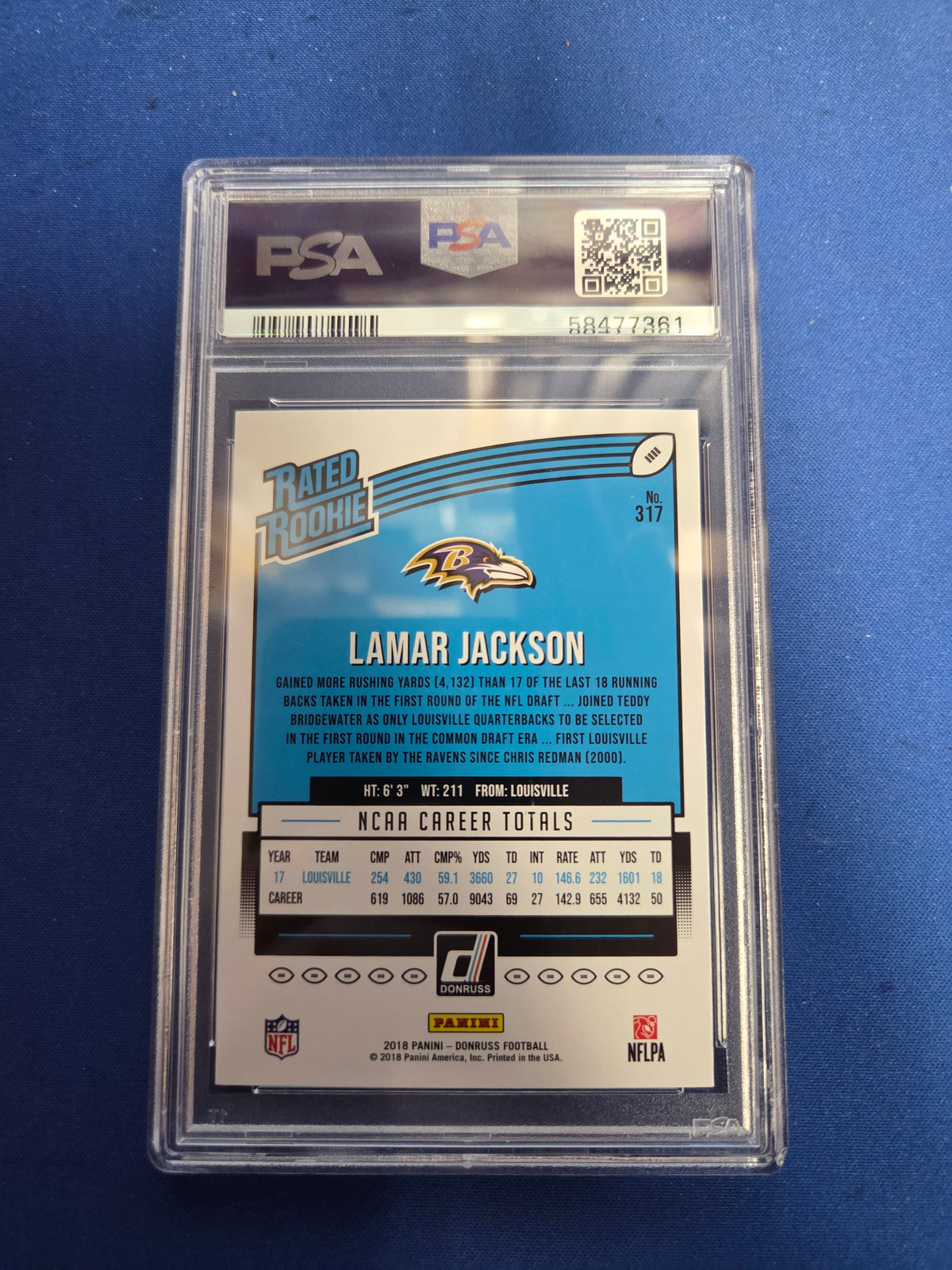 PSA 10 Lamar Jackson #317 Blue Press Proof Rated Rookie (cabinet)