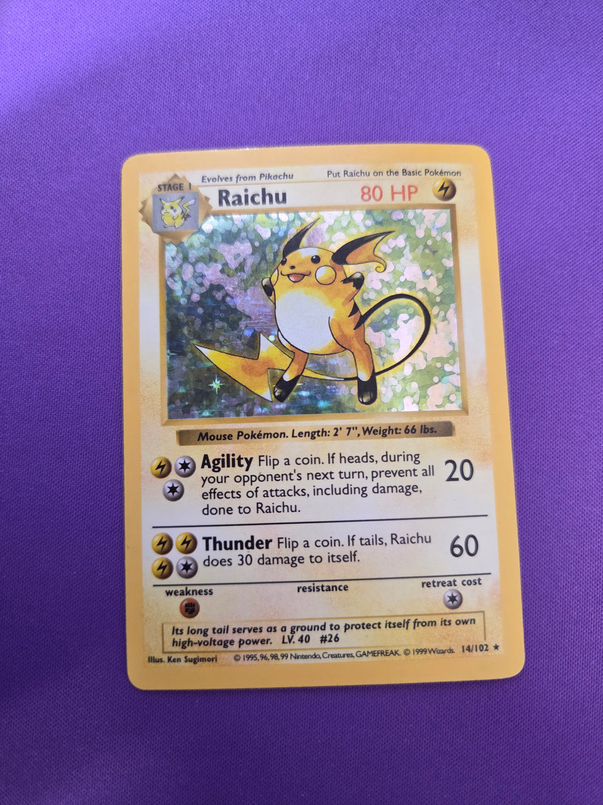 Lightly Played Raichu (14) Shadowless Holofoil (Cabinet-LP)