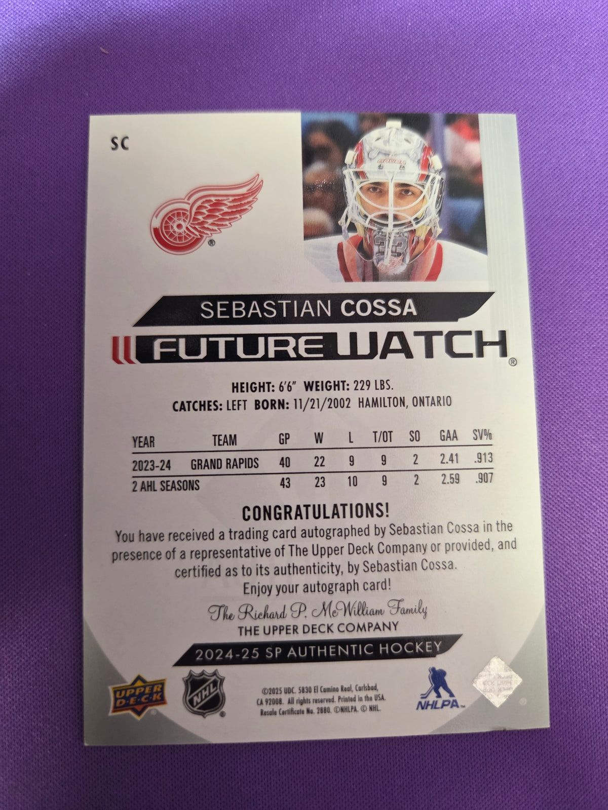 Sebastian Cossa Future Watch #SC Auto 173/999 (cabinet)