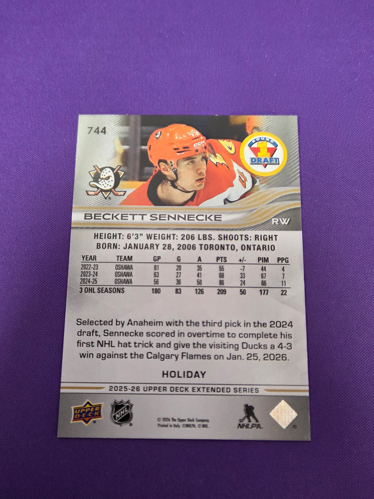 Beckett Sennecke [Holiday] #744 2025 Upper Deck Extended Series (cabinet-NM)