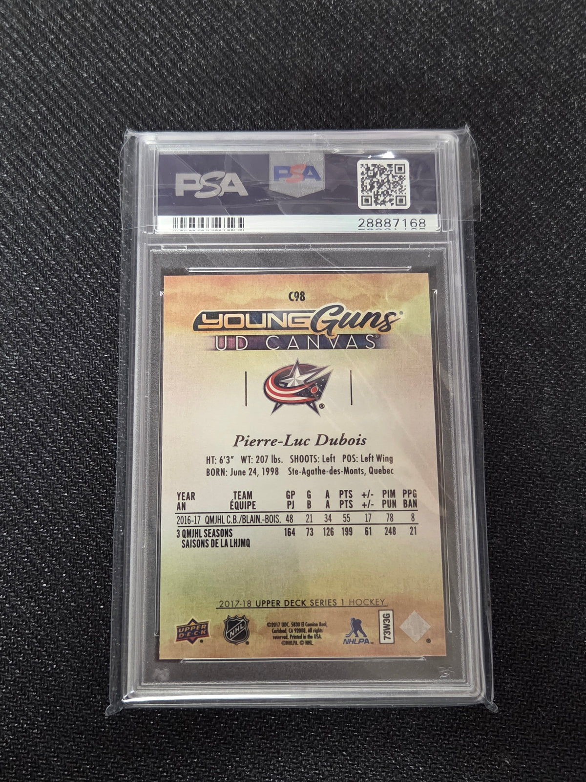 PSA 10 Pierre-Luc Dubois #C98 U.D Canvas (Cabinet)