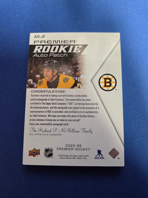 John Farinacci #AR-JF 105/249 Premier Rookie Auto Patch (Cabinet-NM)