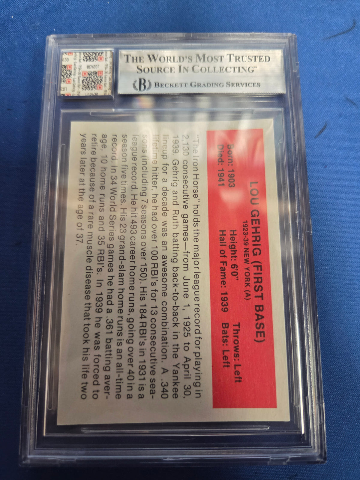 Beckett 9 Lou Gehrig All-Time Great Game Used Bat Jersey Fusion