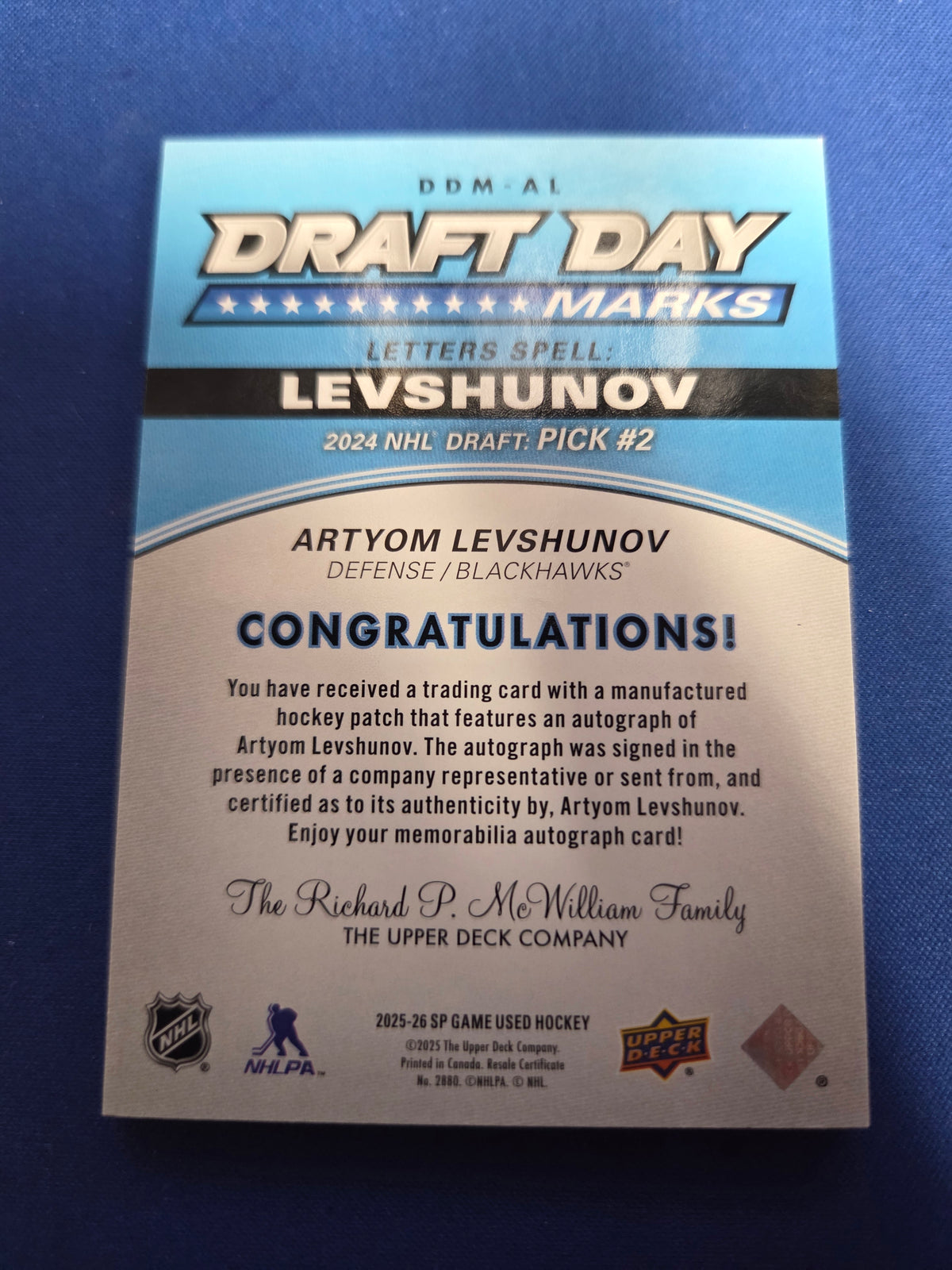 Artyom Levshunov #DDM-AL Draft Day (Cabinet-NM)