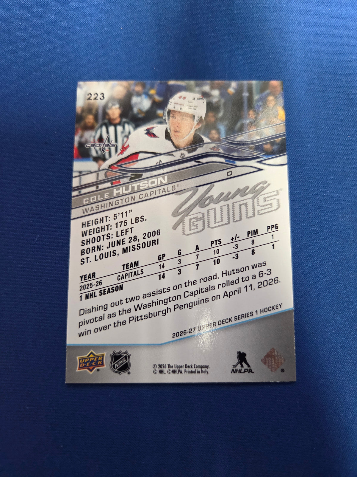 Cole Hutson #223 Young Guns 2025/26 Series 1 (Cabinet-NM)