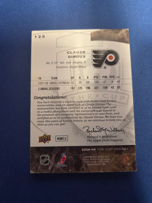 Claude Giroux 166/249 Rookie The Cup #125 2008-2009 Logo patch auto (Cabinet-LP)
