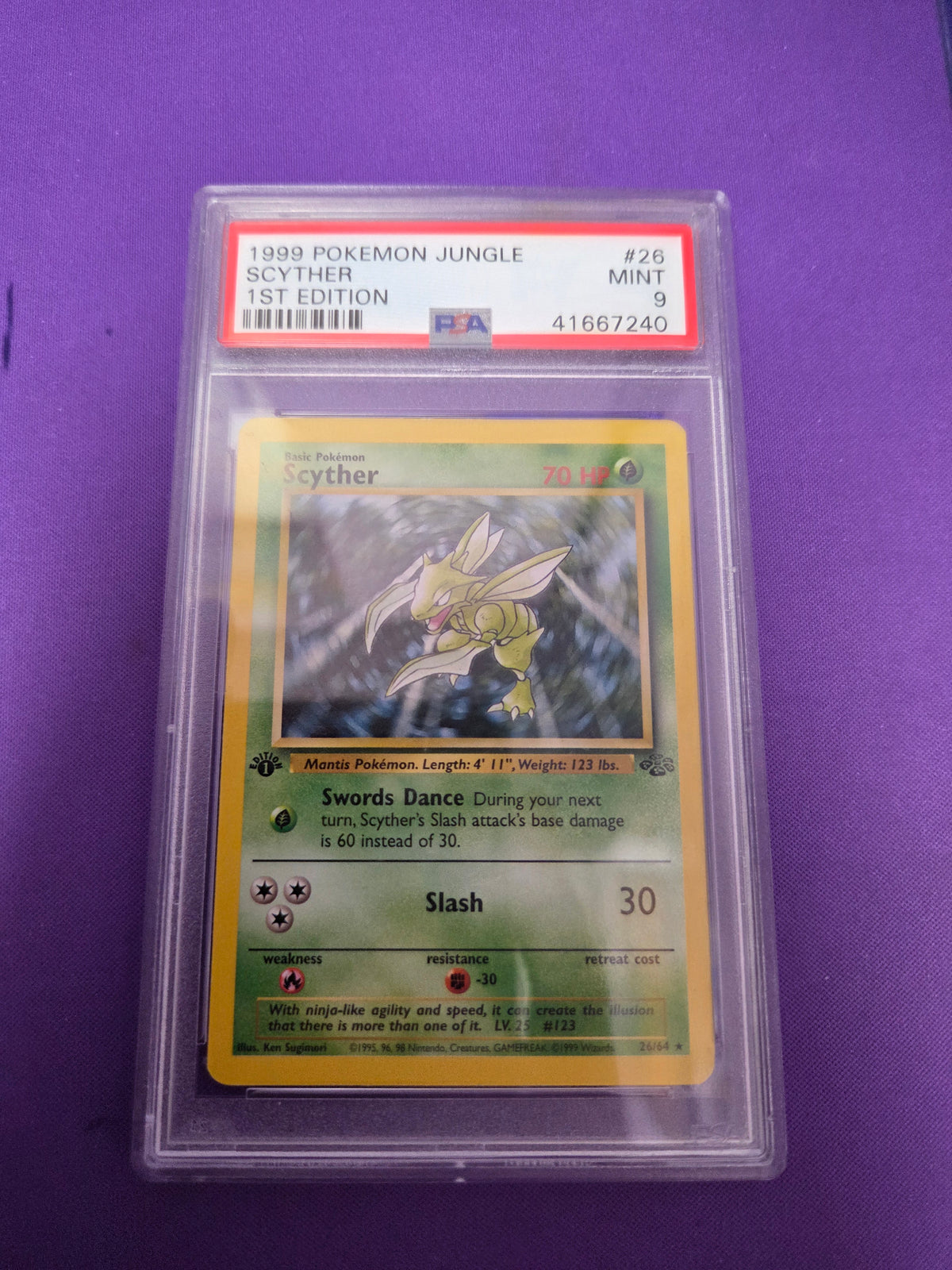 PSA 9 Scyther #26 1st Edition Jungle
