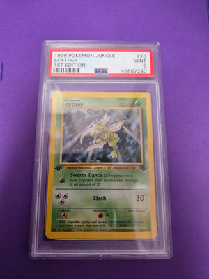 PSA 9 Scyther #26 1st Edition Jungle