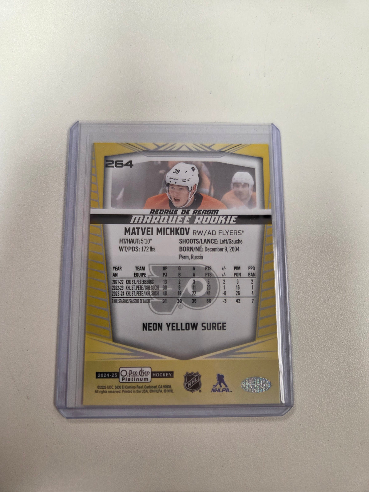 Matvei Mitchkov marquee rookie neon yellow surge #264(cabinet)