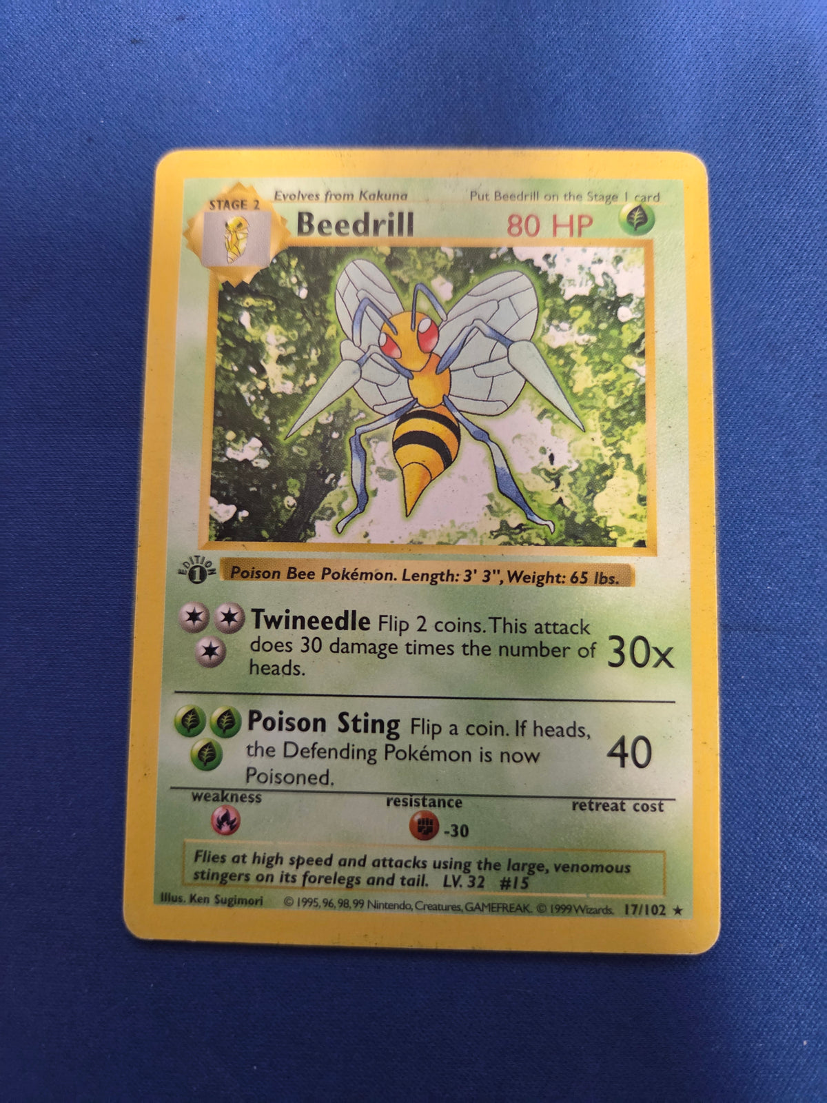 Moderately Played Beedrill (17) Rare 1st Edition (Cabinet-MP)