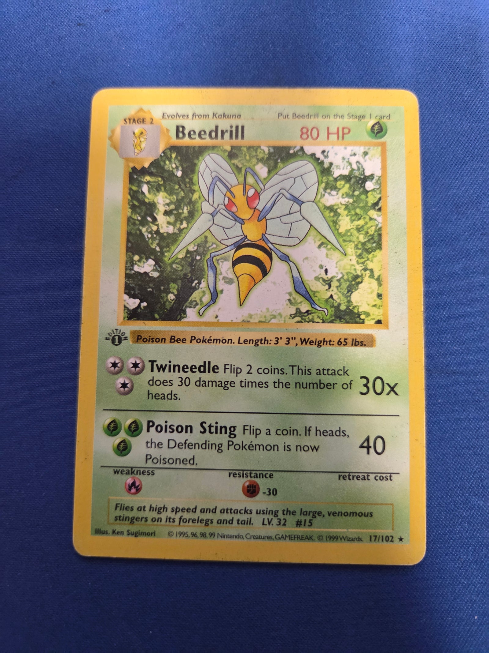Moderately Played Beedrill (17) Rare 1st Edition (Cabinet-MP)