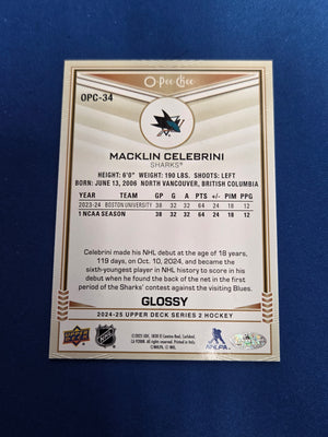 Macklin Celebrini Rookie #OPC-34 2024 Upper Deck O-Pee-Chee Glossy (cabinet-NM)