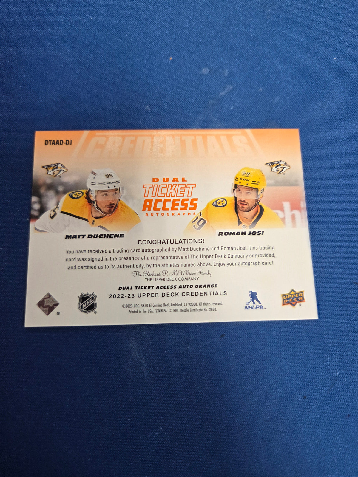 Matt Duchene / Roman Josi 2/5 #DTAAD-DJ (cabinet-NM)