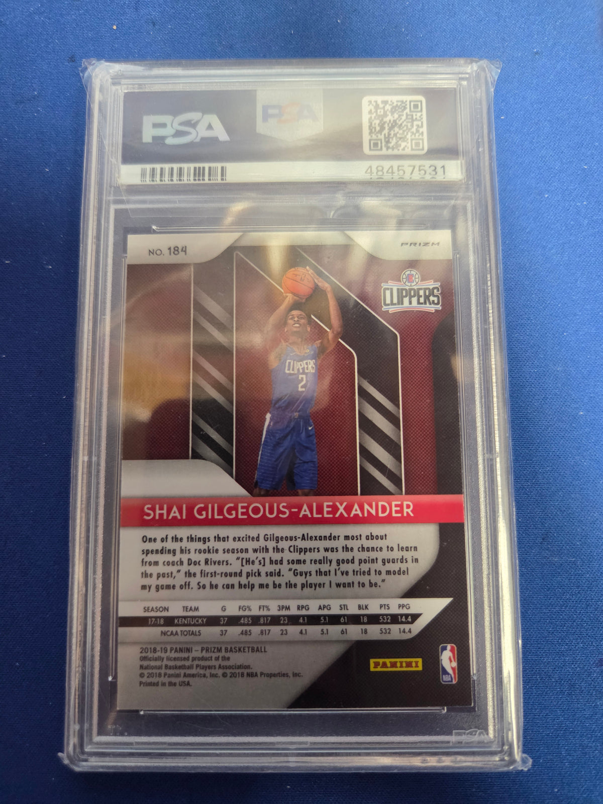 Psa 9 Shai Gilgeous Alexander Red/White/Blue Prizm #184 Rookie Card (Cabinet)