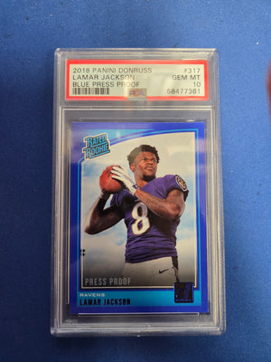 PSA 10 Lamar Jackson #317 Blue Press Proof Rated Rookie (cabinet)