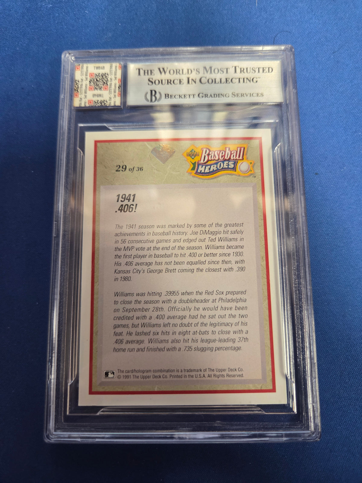 Beckett Authentic Ted Williams #29 Game Used Bat
