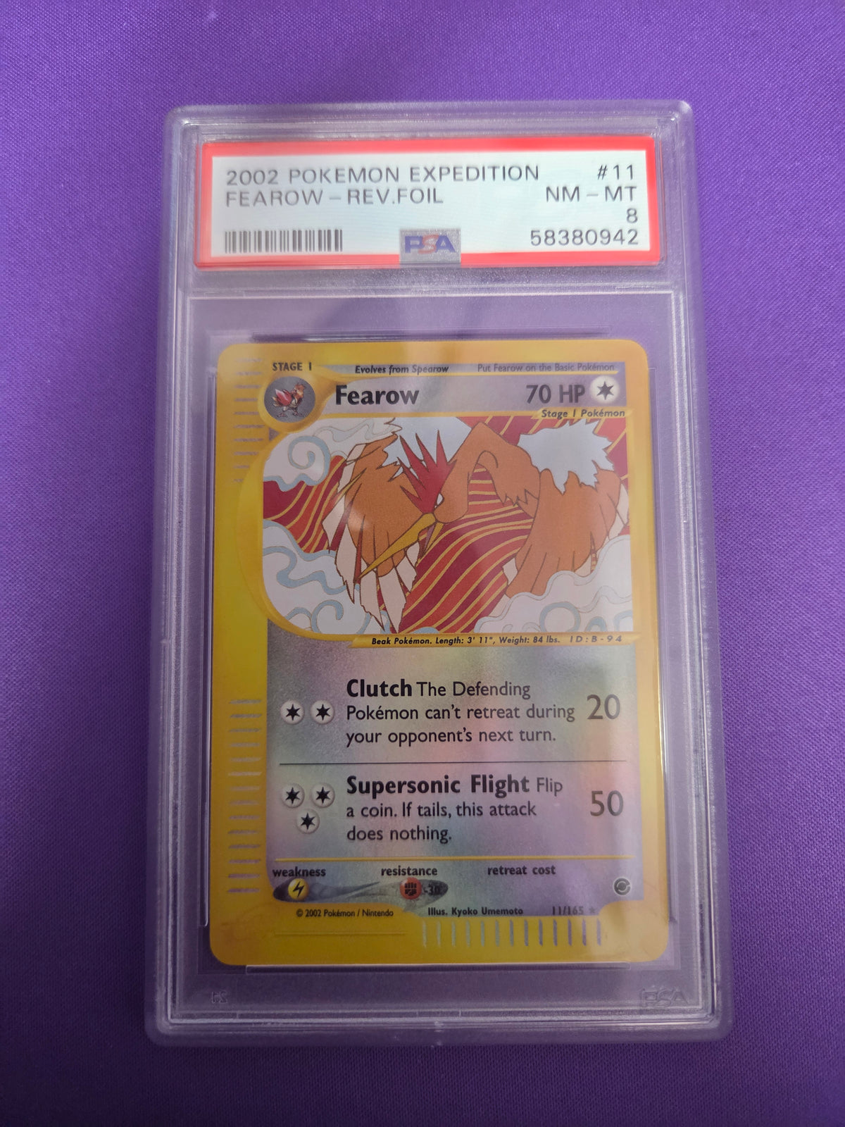PSA 8 Fearow #11 Expedition Reverse Holo (Cabinet)
