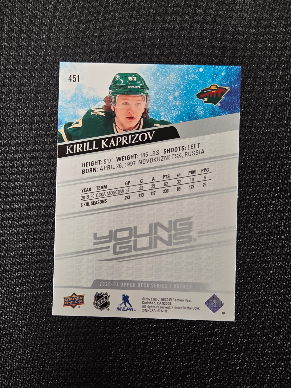 Kirill Kaprizov #451 Young Guns (cabinet-NM)