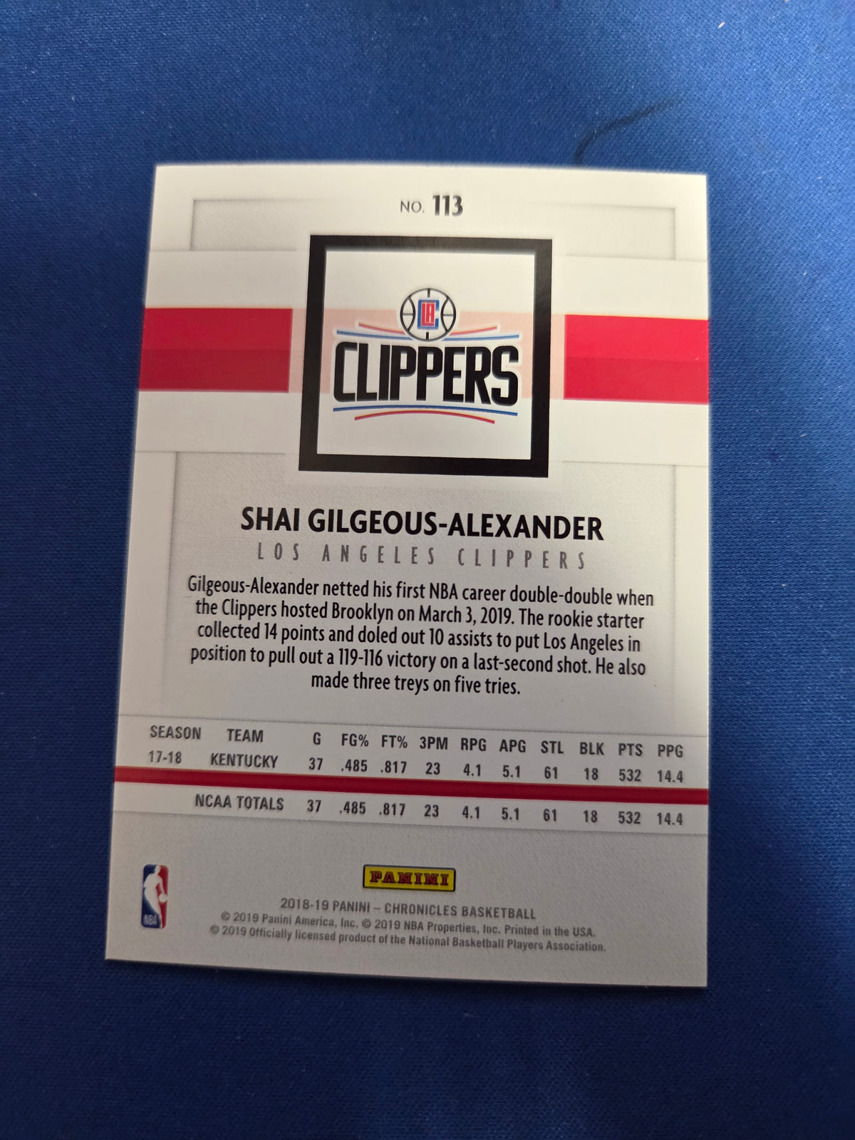 Shai Gilgeous-Alexander Rookie Panini #113
