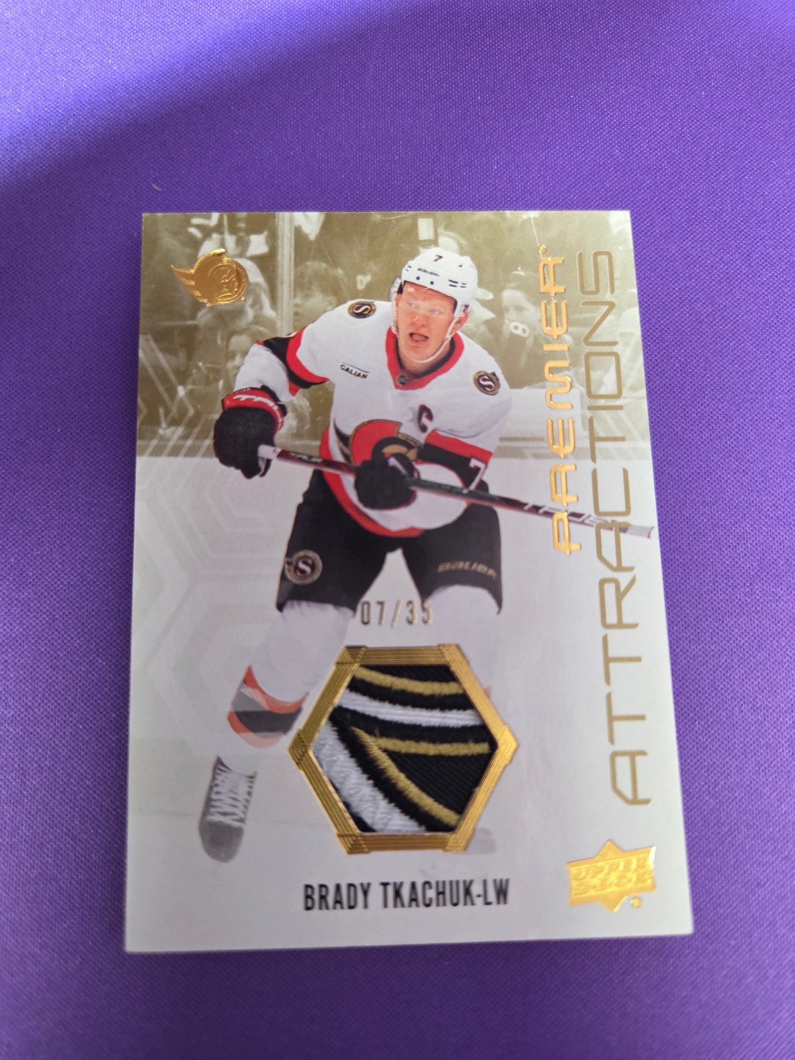 Brady Tkachuk Premier Attractions 7/35 Gold #PA-BT (cabinet)