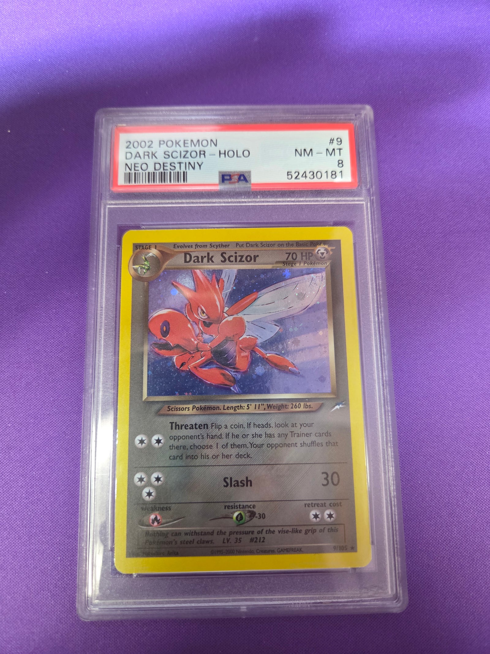 PSA 8 Dark Scizor #9 Neo Destiny Holo