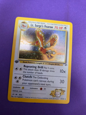 Lightly Played Lt. Surge's Fearow (7)/132 Holo Rare 1st Edition Holofoil (Cabinet-LP)