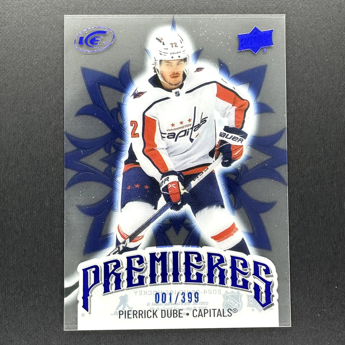 Pierrick Dube RC 068/399 2024-25 UD Ice Premieres Blue (cabinet)
