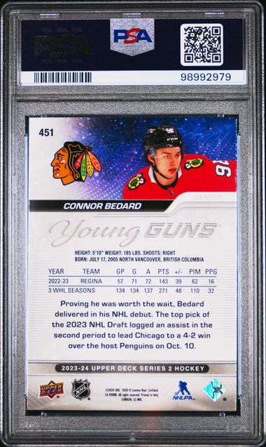PSA 9 Bedard #451 Young guns(cabinet)