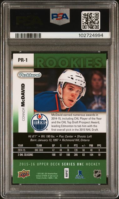 PSA 9 Connor Mcdavid #PR-1 Parkhurst Rookies (Cabinet)