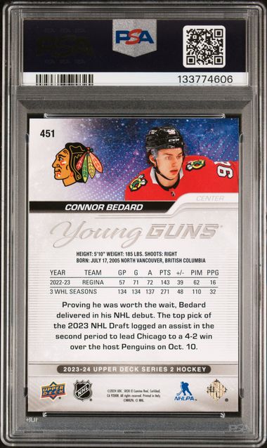 PSA 9 Bedard #451 Young guns (cabinet)