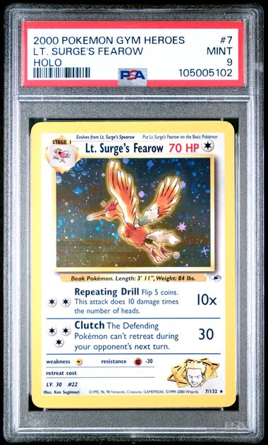 PSA 9 Lt. Surge's Fearow (7)/132 Holo Rare Unlimited Holofoil (Cabinet)