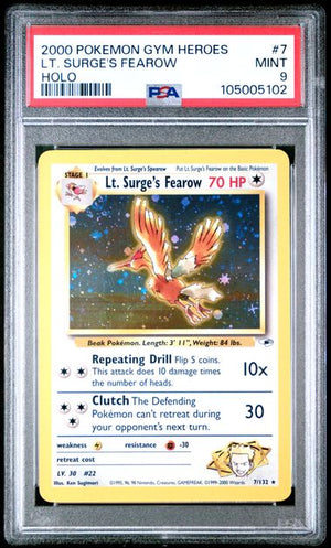 PSA 9 Lt. Surge's Fearow (7)/132 Holo Rare Unlimited Holofoil (Cabinet)
