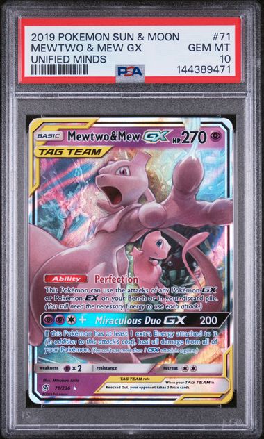 PSA 10 Mewtwo & Mew GX 71/236 Sun & Moon Unified Minds (Cabinet)