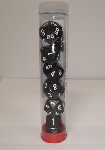 Glitter Polyhedral 7PC Tube of Dice-black