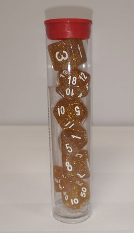 Glitter Polyhedral 7PC Tube of Dice-yellow